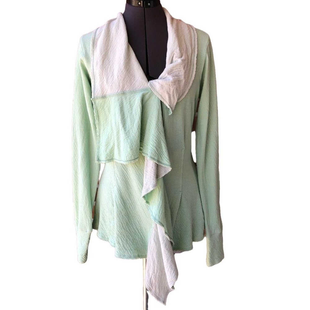 Evy's Tree Kristina Waterfall Top Jacket Shawl Collar V-Neck Sage Green XS Long-